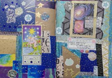 A cat-wizard themed double A5 page collage