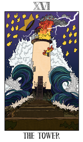 A nautical themed rendition of 'the tower' tarot card